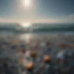 A close-up of ocean water with floating plastic debris, highlighting the scale of pollution.