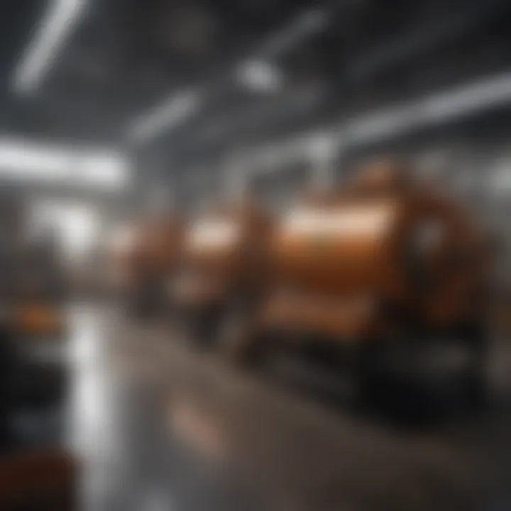 Cocoa processing machines lined up in a factory