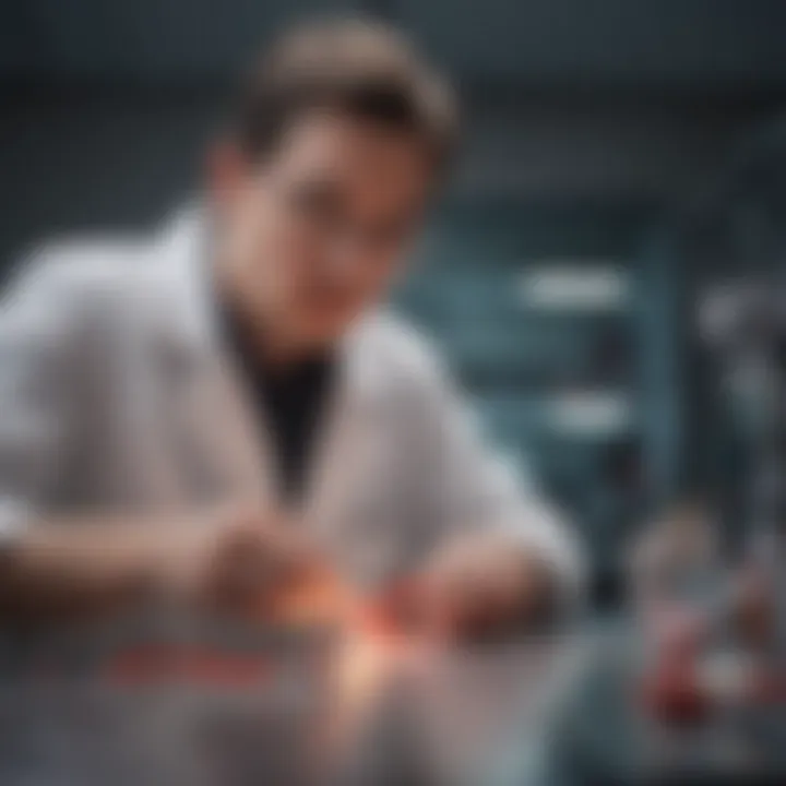 A researcher in a lab setting examining potential treatments for congenital thrombocytopenia.