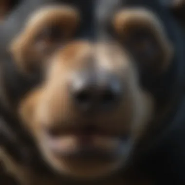 A close-up view of a sun bear's face showcasing its unique features.