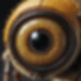 A close-up of a bee's compound eye revealing intricate structures.