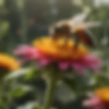 Bees at Work: The Art of Pollination A bee pollinating a vibrant flower in a lush garden.