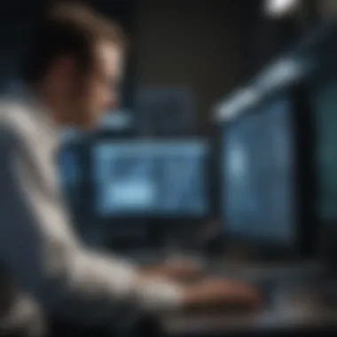 A professional examining data on a computer, representing analytical roles within national laboratories.