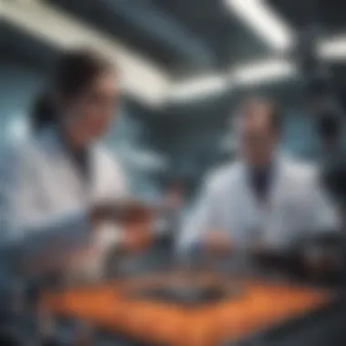 Teamwork and Innovation in National Labs A team of scientists discussing innovative projects, emphasizing teamwork and collaboration in national labs.
