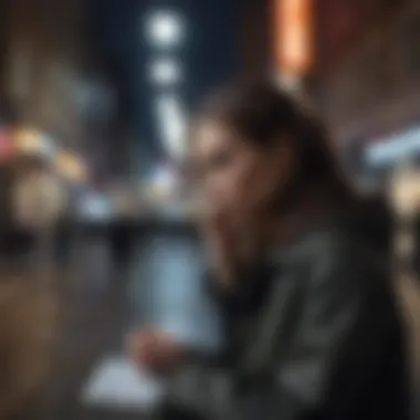 Reflections of the Mind: Navigating Personal Struggles in a City An individual contemplating in a dimly lit urban environment, depicting introspection.
