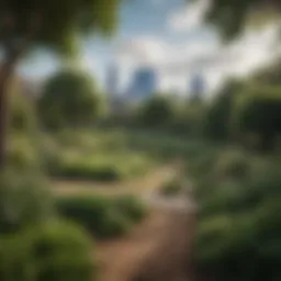 A serene park amidst London's urban landscape, symbolizing mental respite.