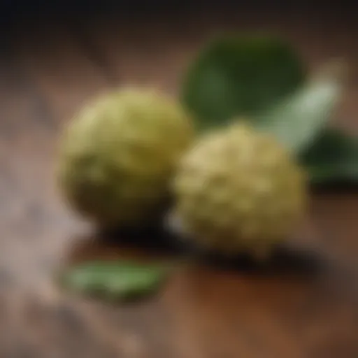 Noni fruit on a wooden table showcasing its unique texture and color