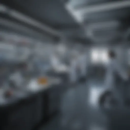 Laboratory setting showcasing advanced scientific equipment and researchers engaged in analysis.