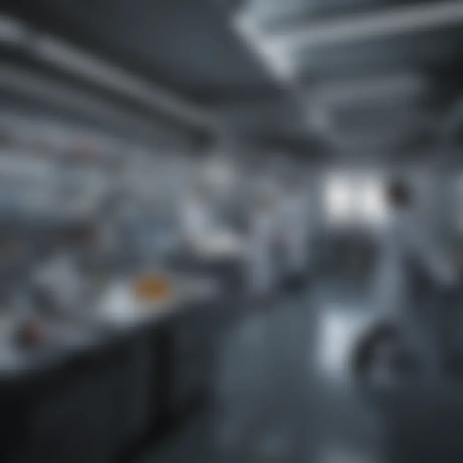 Laboratory setting showcasing advanced scientific equipment and researchers engaged in analysis.