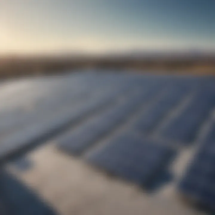 A large commercial building with solar panel arrays on the roof.