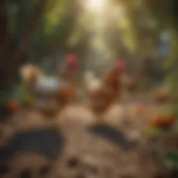Vibrant chickens in a natural setting