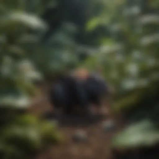 A black mouse among natural foliage, showcasing its habitat.