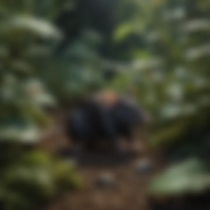 A black mouse among natural foliage, showcasing its habitat.