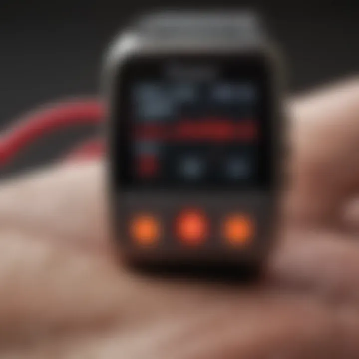 Monitoring Heart Rate and Blood Pressure during Exercise Close-up of a heart rate monitor during a run.