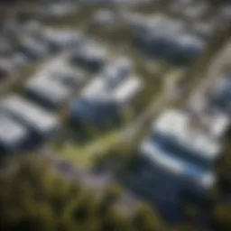 Aerial view of Queensland University of Technology campus showcasing architectural design