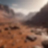 A panoramic view of the Martian landscape highlighting geological features