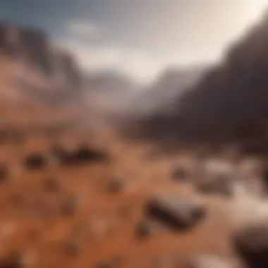 A panoramic view of the Martian landscape highlighting geological features