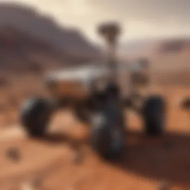 Robotic Rover on Mars A robotic rover exploring the Martian surface, showcasing advanced technology in a hostile environment.