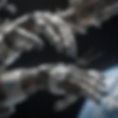 Robotic Arms on the ISS An artist's impression of robotic arms conducting repairs on the International Space Station.