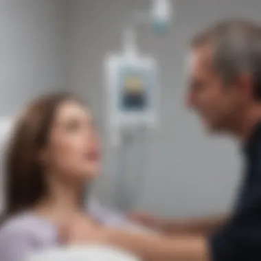 A professional interacting with a seizure simulator to better understand epilepsy
