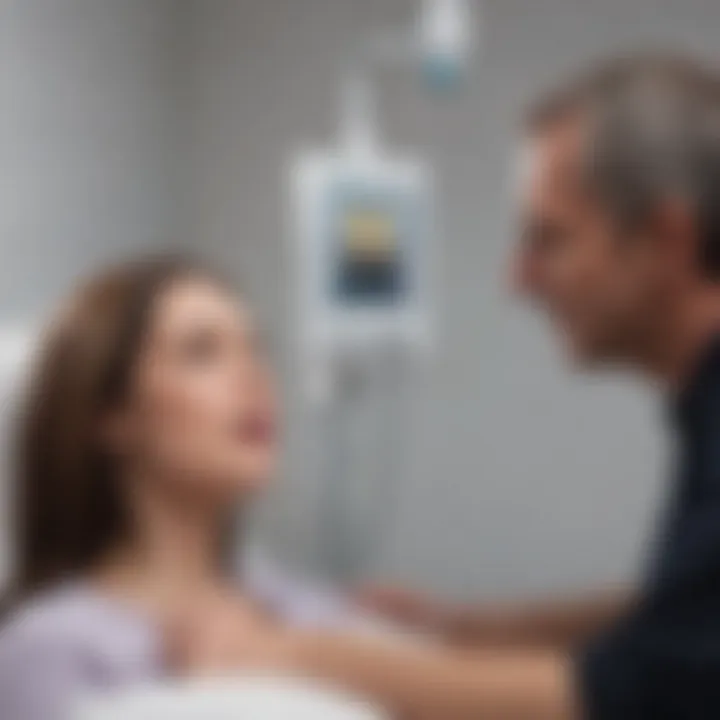 A professional interacting with a seizure simulator to better understand epilepsy