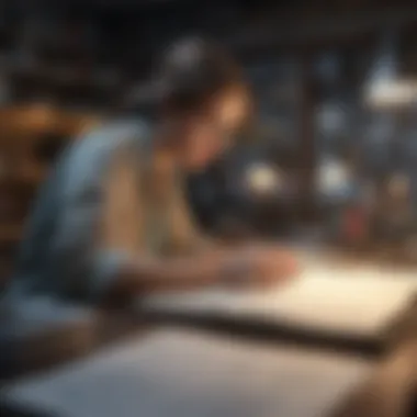 An editor reviewing manuscripts with a focus on detail