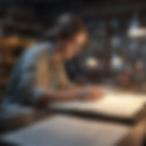 An editor reviewing manuscripts with a focus on detail