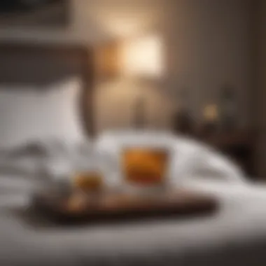 Contrasting Sleep Environments A serene bedroom scene highlighting the contrast between a relaxed atmosphere and alcohol.
