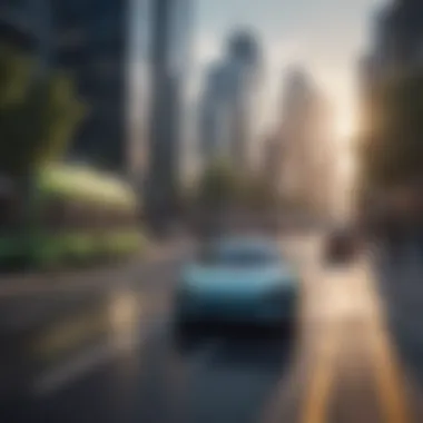 Vision of Sustainable Urban Mobility Futuristic cityscape featuring electric vehicles and smart technology
