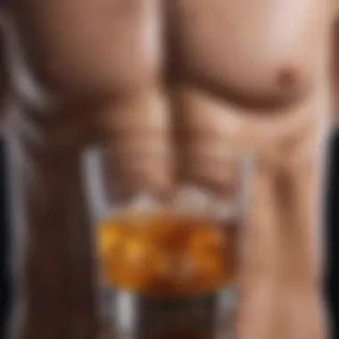 An abstract depiction of the psychological effects of alcoholism on gastrointestinal health.