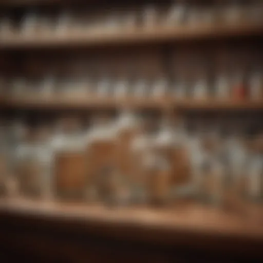 A vintage pharmacy setting with lithium carbonate bottles.