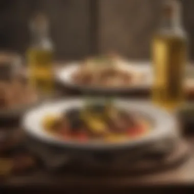A plate of Mediterranean dishes featuring olive oil as a key ingredient