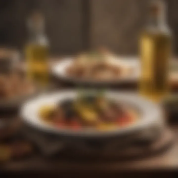 A plate of Mediterranean dishes featuring olive oil as a key ingredient