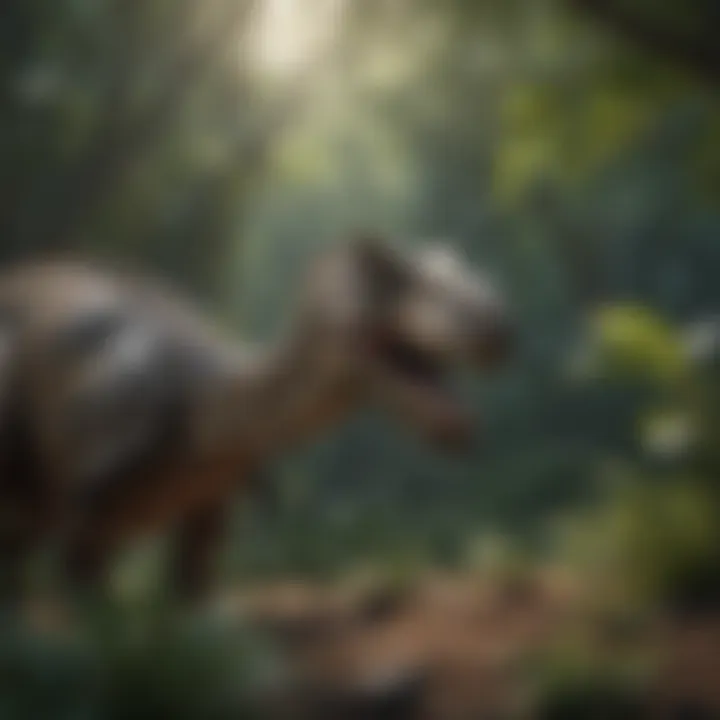 Reconstruction of a long neck dinosaur feeding on vegetation