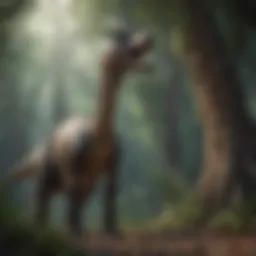 Illustration of a long neck dinosaur in its natural habitat