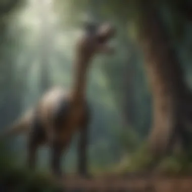 Illustration of a long neck dinosaur in its natural habitat