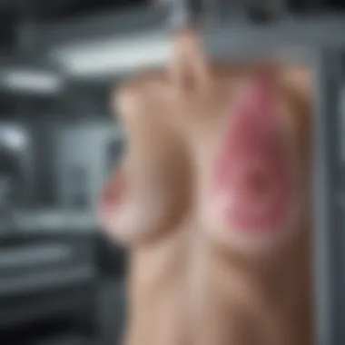 Illustration depicting the mechanics of mammography compression