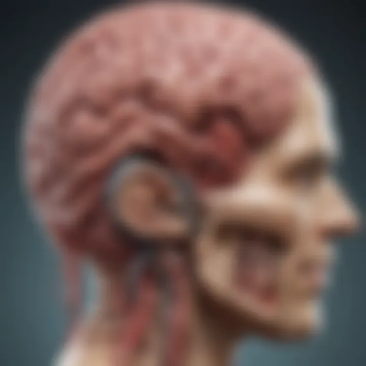 A visual of a brain highlighting areas affected by tinnitus