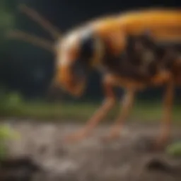 A close-up of a predatory insect hunting its prey