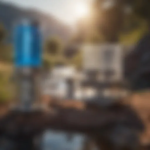 Solar powered water filter setup in a natural environment