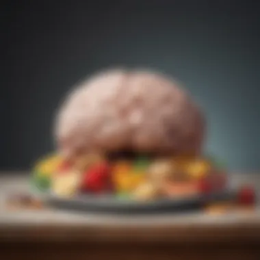 Nourishing the Mind: The Connection Between Diet and Mental Health An artistic representation of a brain intertwined with various food items symbolizing mental well-being.